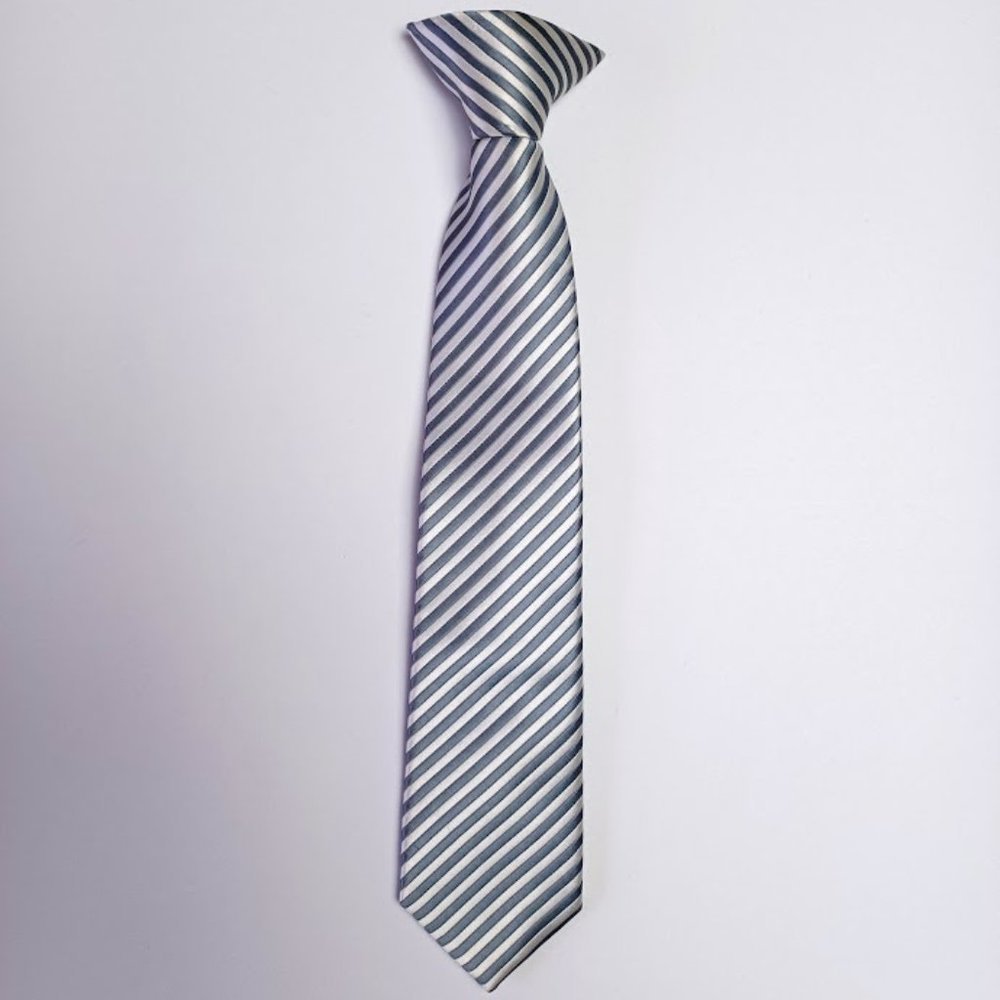 Cherokee Kid's Clip-On Tie - Gray & White Stripe - Size 6-7 - EUC